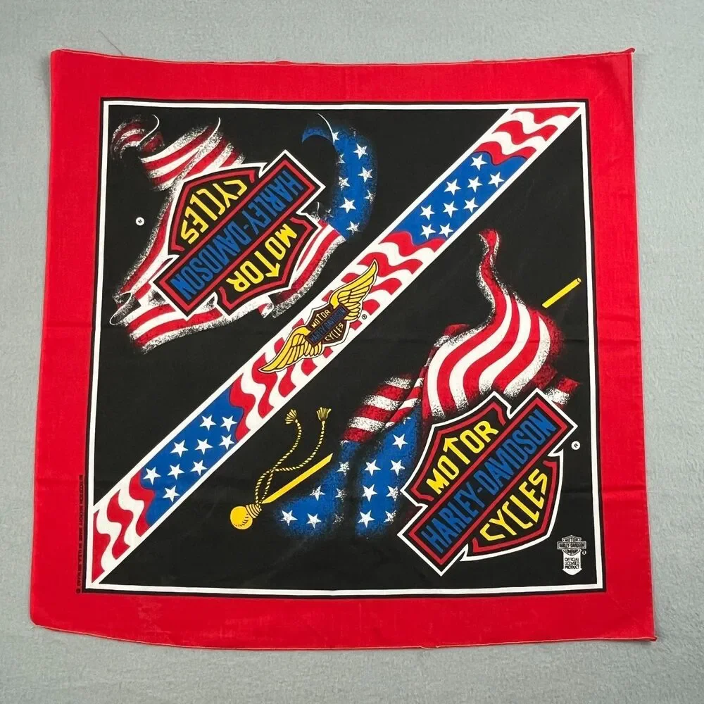 Vintage Harley Davidson Bandana Patriotic American Flag Bar & Shield Logo